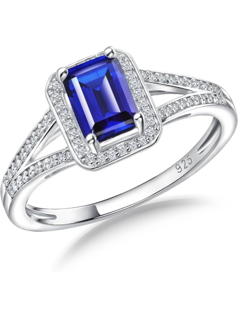 Elegant 925 Sterling Silver Emerald Cut Birthstone Engagement Ring for Women